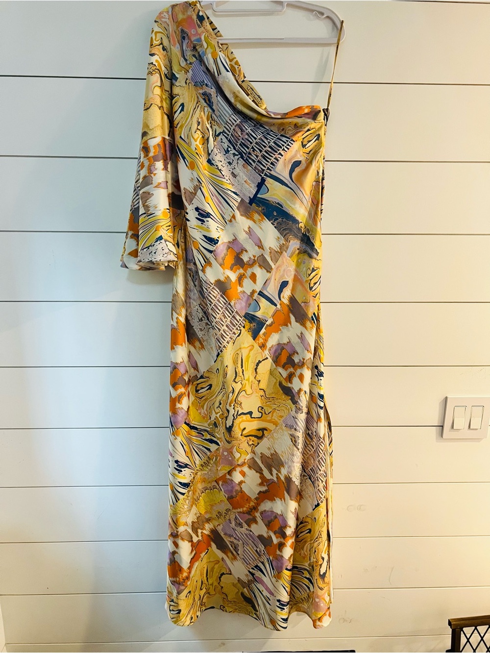 MANDIRA WIRK One-Shoulder Abstract Print Maxi Dress - Yellow, Blue, Cream
